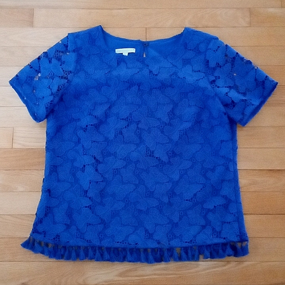Woman's Blue Butterfly Lace SZ 8 Talbots Pullover Top